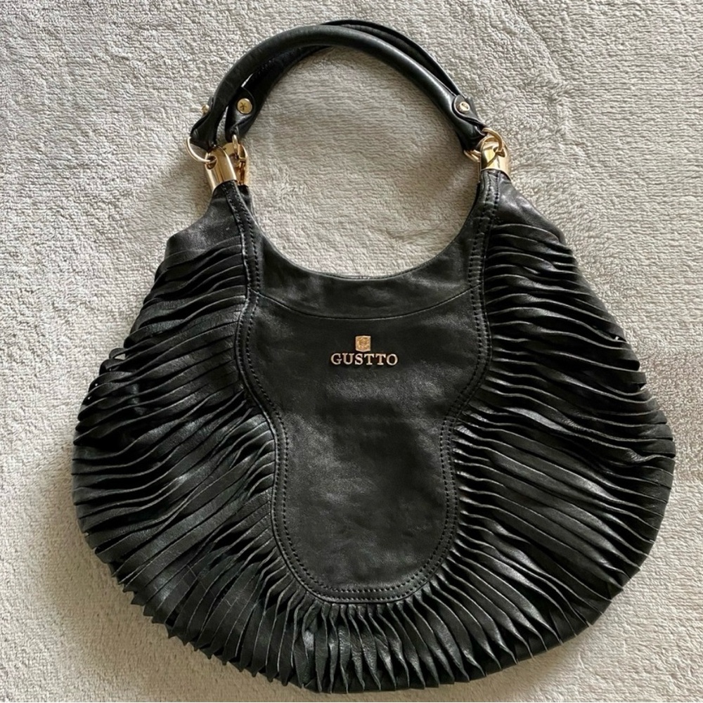Gusto Masilia Satchel Handbag Black / Gold Women’s Leather Purse